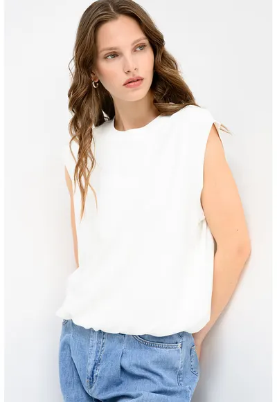 Tricou supradimensionat din amestec de modal - Alb murdar