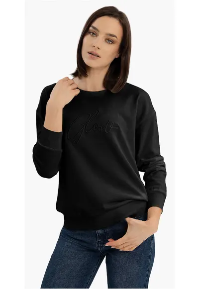 Bluza de trening cu inscriptie brodata pe piept - Regular Fit - B-Glow - negru - Negru