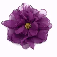 Brosa floare mov cu diametru de 10 cm din voal matasos, cu clips pentru par