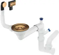 Sifon pentru chiuveta din granit cu 1 cuva, bronz periat, Deante Space-Saver
