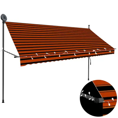 vidaXL Copertină retractabilă manual cu LED, portocaliu & maro, 300 cm