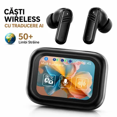 Casti Wireless OKOP cu Traducere AI in Peste 50 de Limbi,Ecran Touch Inteligent,Bluetooth,Inregistrare Conversatii,Hyper AI,Baterie de Lunga Durata