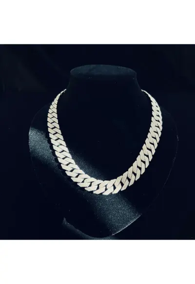 Colier Unisex lungime 50cm - aliaj metalic - placat cu aur alb de 14K - cristale Zirconia