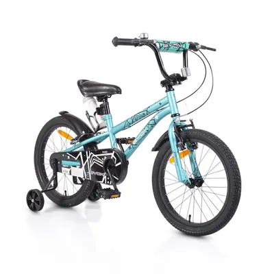 Bicicleta unisex 18 inch Moni Byox Pixy Turcoaz cu roti ajutatoare