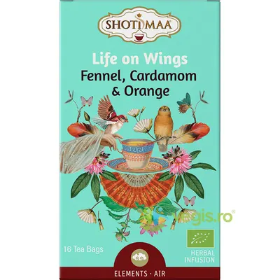 Ceai cu Fenicul, Cardamom si Portocale Life On Wings Elements Ecologic/Bio 16dz