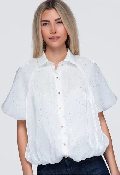 Camasa de dama - maneca scurta - cu guler clasic - stil bluza - aspect elegant OW-SH-E0068 - Alb