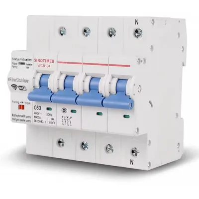Siguranta automata inteligenta Wi-Fi trifazata 3P+N 63A Sinotimer WCB104, Tuya
