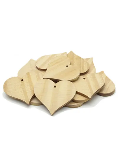 Set de 20 de inimioare din lemn pentru decorat, 7 x 8 cm