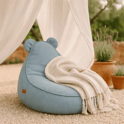 Fotoliu tip puf Premium MeowBaby Outzy Teddy Cloudberry Sky Blue Bean bag