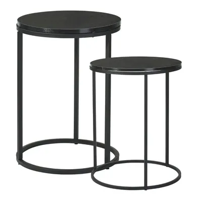 Set 2 măsuțe de cafea Trends4You, metal & MDF, design modern, negru