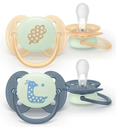 Suzetă Philips Avent Ultra Soft - Night, 6-18 luni, 2 bucăți