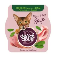 Supa pentru pisici Delickcious cu pui, sunca spanac 80 gr