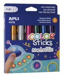 Set de vopsele pentru desen APLI Kids - Baton guasa, 6 culori metalice