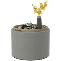 HOMCOM Taburet otoman rotund cu capac rabatabil stil tava, Taburet cu material similar inului, Masuta de cafea cu spatiu ascuns de depozitare