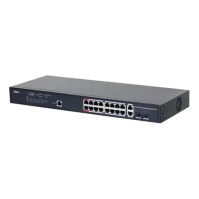Dahua Managed Switch 18 porturi, 16 porturi POE, Gigabit, Port 1-16:16 × 10M/100M/1000MBase-T (PoE), Port 17-18:2 × 10M/100M/100