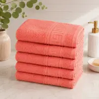 Set 5 prosoape medii, Greek Border, 50x90cm, din 100% bumbac pakistanez, 480g, Corai