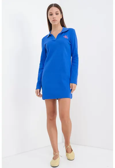Rochie mini polo cu maneci lungi - Albastru royal