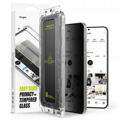 Folie de protectie Ecran Privacy Ringke Easy Slide pentru Samsung Galaxy S25 S931 / S24 S921, Sticla Securizata, Full Glue, Set 2 bucati