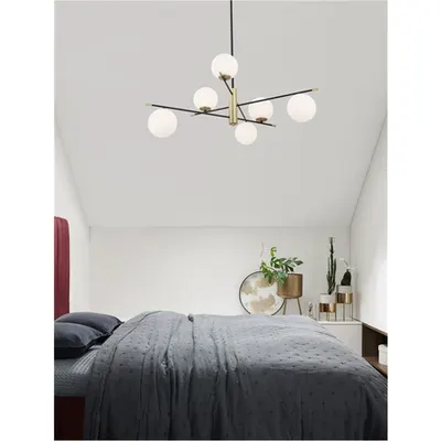 Lampa suspendata GIT Mat Negru & Nisipiu Auriu metal Opal Sticla LED G9 6x5 Wat 230V IP20 Fara bec