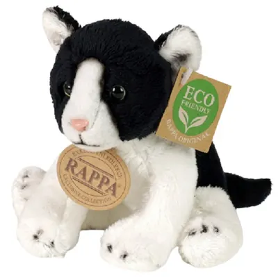 Jucărie de pluș Rappa Eco Friends - Pisică, alb-negru, 14 cm