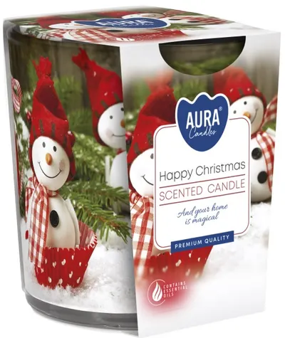 lumânare parfumată într-o cană Bispol Aura - Happy Christmas, 100 g