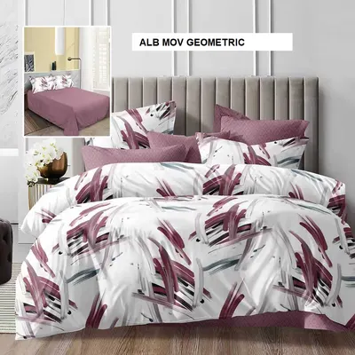 Lenjerie de pat policoton ELVO alb mov geometric 230x250 cm, Ralex | 1 buc