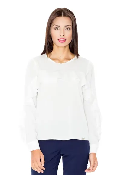 Tricou dama cu maneca lunga Lyorre M466 ecru - Alb