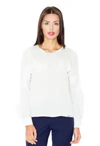 Tricou dama cu maneca lunga Lyorre M466 ecru - Alb