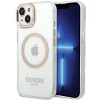 Husa MagSafe pentru Apple iPhone 15 Plus, Guess, Metal Outline, Aurie