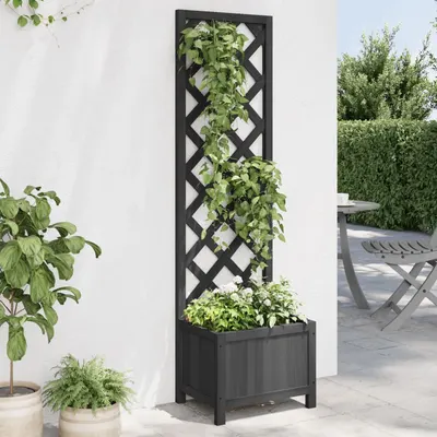 Gossi jardiniera cu spalier, negru, lemn masiv de brad