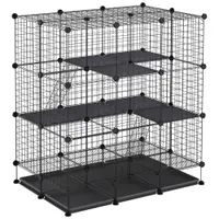 PawHut Cușcă parc rozătoare modulară dim. L 111 x l 75 x H 119 cm 3 nivele 4 uși sârmă metalică negru | Aosom Romania