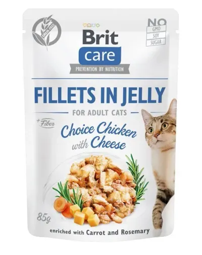 Hrana umeda pentru pisici Brit Care Fillets in Jelly cu pui branza 85 gr