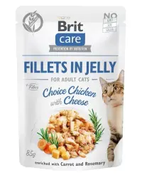 Hrana umeda pentru pisici Brit Care Fillets in Jelly cu pui branza 85 gr