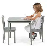 Set masuta si 2 scaunele cu spatar pentru copii Ginger Home Gri din lemn, margini rotunjite,potrivit pentru activitatiteme,gradinita,after school,greutate suportata 40kg