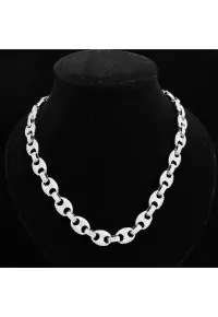 Colier Unisex Cuban Shine - otel inoxidabil placat cu aur alb 14K - cristal Zirconia - 50cm