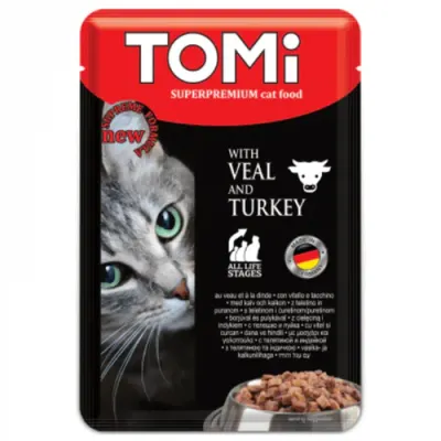 Hrana umeda pentru pisici Tomi cu vitel curcan 100 gr