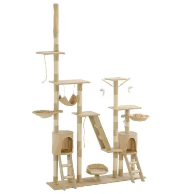 vidaXL Ansamblu pentru pisici stâlpi din funie de sisal 230-250 cm bej