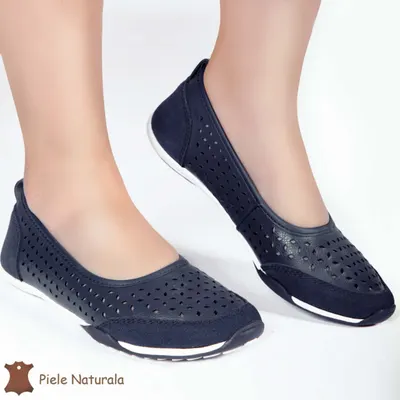 Balerini Bleumarin din Piele Naturala cu talpa flexibila CRL0168