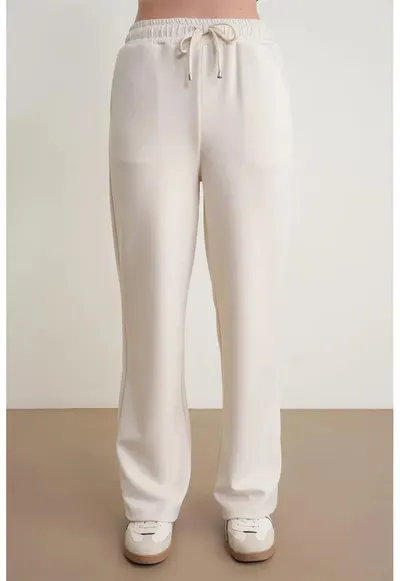 Pantaloni dama - talie inalta - croiala dreapta - alb - poliester