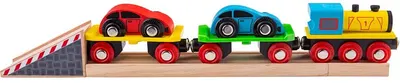 Jucarie din lemn Bigjigs - Transport feroviar, cu masinute