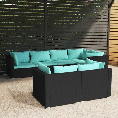 Gossi set mobilier de gradina cu perne, 7 piese, negru, poliratan