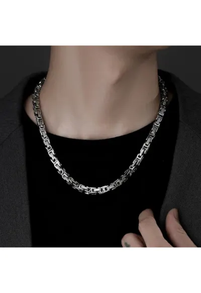 Colier barbati - argintiu - din otel inoxidabil - suflat cu aur 18k - cu zale imbinate - Raoul C9