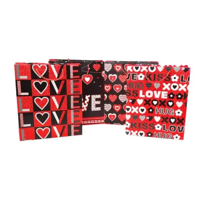 Pungi cadou cu sclipici mix 4 modele - Love (set 12 buc) - Mare - 30x41x12cm