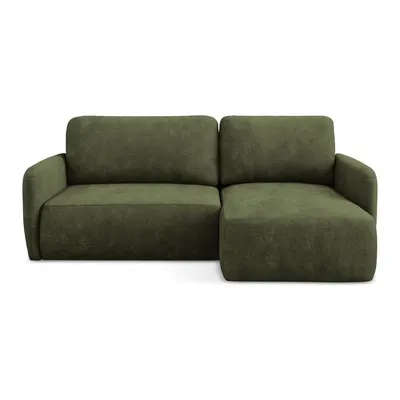 Colțar verde extensibil/cu spațiu de depozitare cu tapițerie din chenille (cu colț pe partea dreaptă/cu șezlong) Lilo – Makamii
