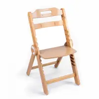 Scaun de masa pentru copii, Kidnort Drommer Unique Maro, pliabil, structura din lemn, cu 9 configuratii de inaltime, centura de siguranta in 5 puncte, pana la 75 kg, dimensiune 59 x 46 x 79.5 cm, perna de sezut inclusa