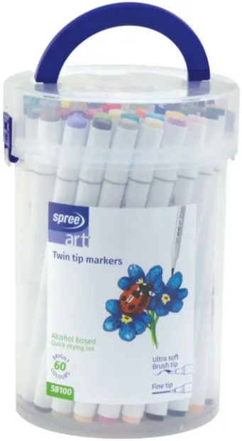 Markere duble Spree Art - Vârf fin, 60 de culori