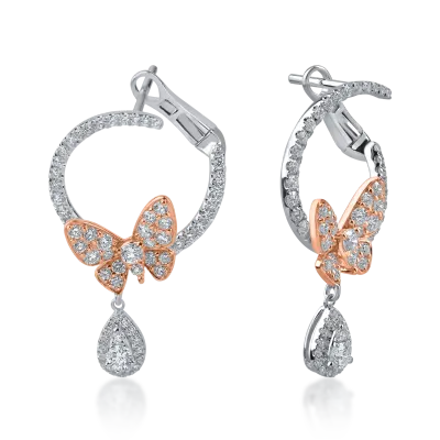 Cercei fluturi din aur alb-rose cu diamante de 1.04ct