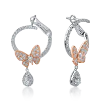 Cercei fluturi din aur alb-rose cu diamante de 1.04ct