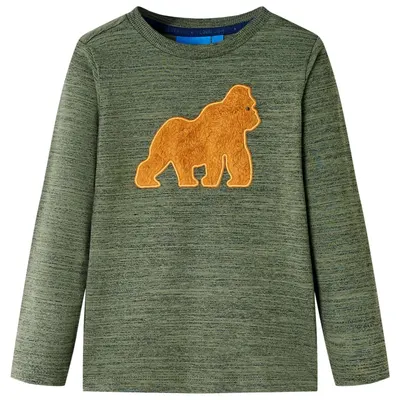 Tricou de copii cu mâneci lungi, kaki melanj, 104