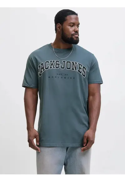 Plus Tricou barbati big sizes - Relaxed Fit - imprimeu cu logo - Albastru inchis